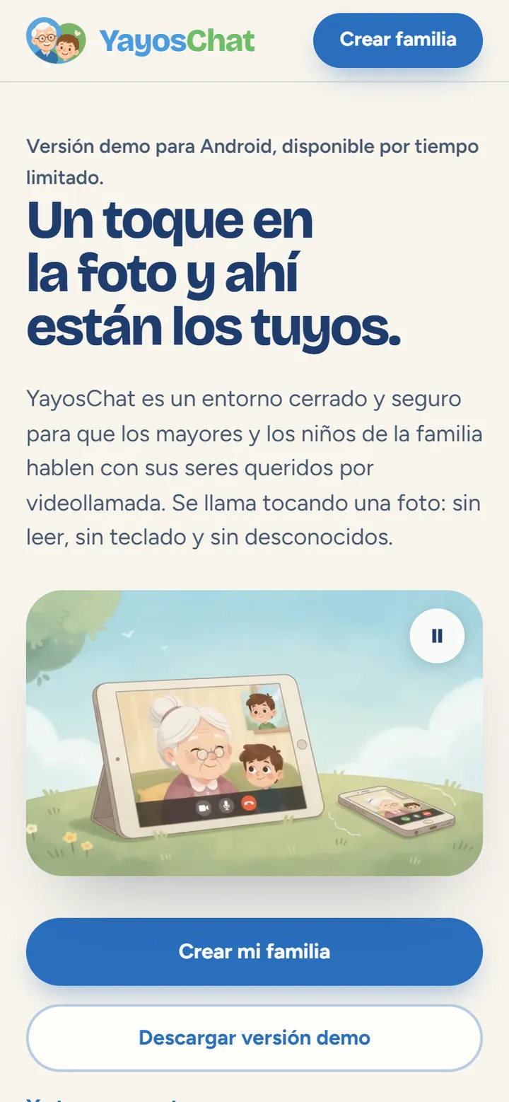 yayoschat.com en el teléfono: el botón está al final de la portada.