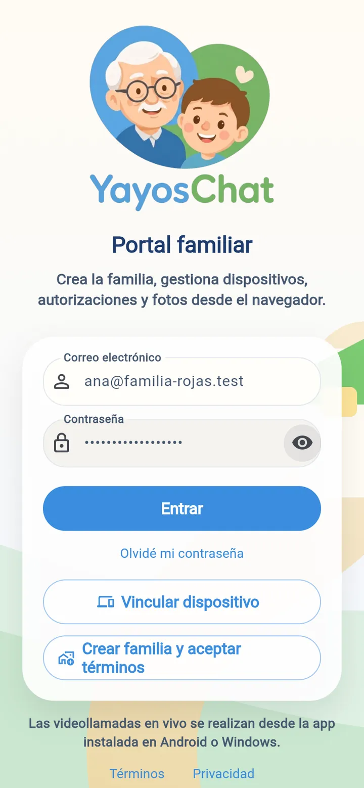 Correo y contraseña, y <b>«Entrar»</b>.