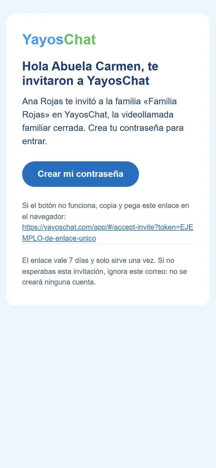 El correo que recibe. Toca <b>«Crear mi contraseña»</b>.