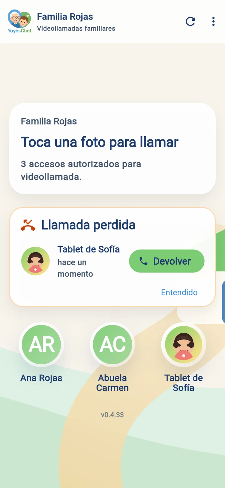 Toca una foto para llamar. Arriba, la llamada perdida con <b>«Devolver»</b>.